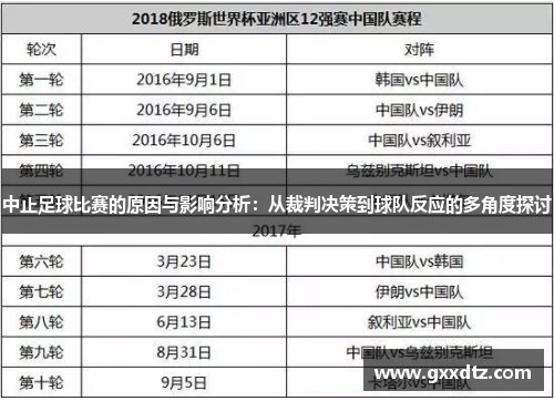 中止足球比赛的原因与影响分析：从裁判决策到球队反应的多角度探讨